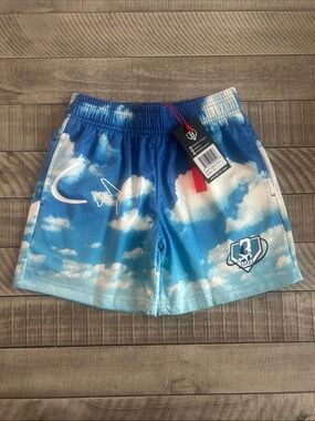 Kids Sky Cloud Print Athletic Shorts - Blue